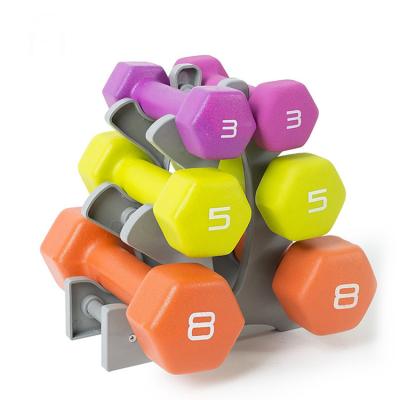 China Unified Hex Color Vinyl Neoprene Rubber Covered Dumbbell Weights Rubber Dumbbell Sets for sale