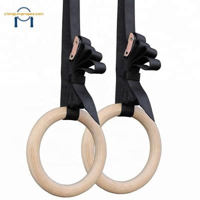 China Wood+Nylon Professional Equipment Wooden Ring For Fitness Training Gymnastic Hand Grip Gym Rings Birch Wood for sale