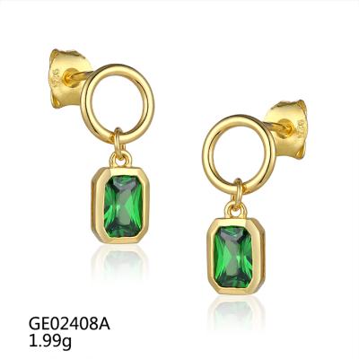 China GE02408A Grace Gold Plated Sterling Silver Elegant Green Zirconia Stud Earrings for sale