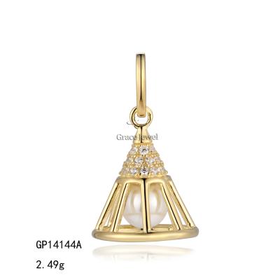 China Elegant GP14144A Grace Vintage 14K Gold Vermeil Pearl Cage Pendant for sale