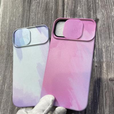 China Luxury Shockproof Colorful Watercolor Cell Phone Cover For iphone 12 pro 13 11 max xs 7/8 xr plus mobile slide camera lens protector case for sale