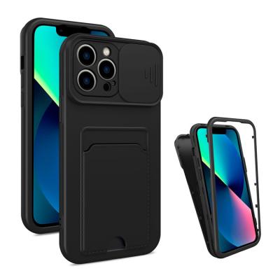 China Shockproof Window Three Lens Push In Cases One Shockproof For iPhone 13 Pro Max Credit Card Slot Design Cell Phone Case 12 11 for sale