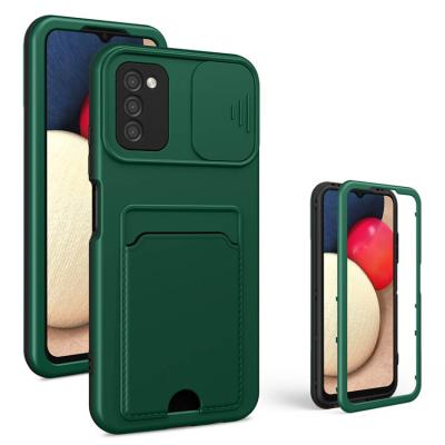 China Shockproof For Samsung Galaxy A12/A71/A73 5G/A23 4G/A32/A22 4G thumb push up card slot fashion case with lens slide anti-fall phone cover for sale