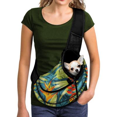 China Viable Stylish Polynesian Gradient Pattern Small Hibiscus Dog Sling Carrier Hands Free Pet Puppy Outdoor Travel Reversible Tote Bag for sale