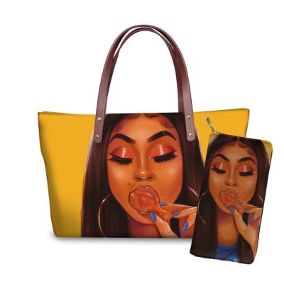 China Normcore/New Minimalist Pattern Black Art African Girl Theme Women Shoulder Bag Handbag Exclusive Printed Handbag For Ladies Bag Purse for sale