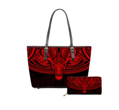 China High Quality Dropshipping Handbag Set Polynesian Tribal Red Ladies Designer Handbags Women Famous Brands Floral Print Purses and Handbags for sale