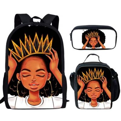 China Waterproof Custom Black African Pattern Print OEM Girl Kids Backpack School Bag Set for sale