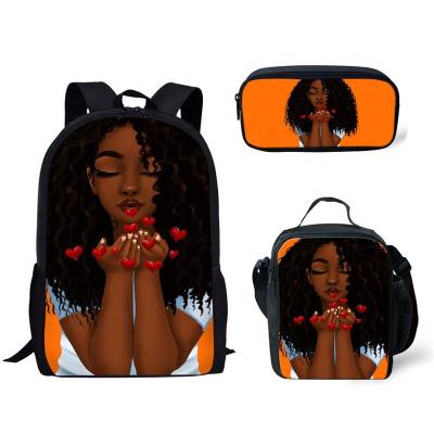 China Waterproof Custom Black African Pattern Print OEM Girl Kids Backpack School Bag Set for sale