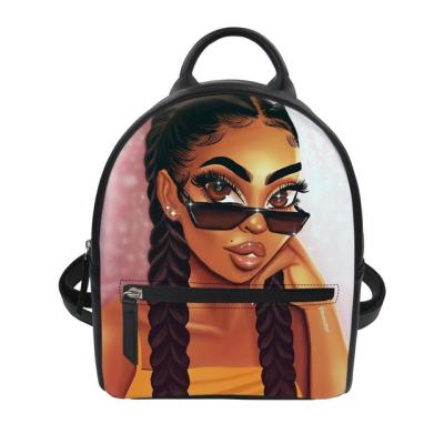 China Fashion Women's Shoulder Backpack African Girls Black Art PU Mini Backpack Ladies Leather Shoulder Bags For Females Bagpack for sale