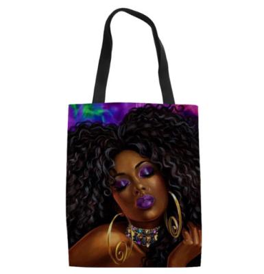 China Goods Personalized Canvas Bags Women Top-handle Bag Black Luxury Art African Girls Print Shopping Foldable Bag Tote Custom for sale