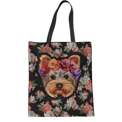 China Folding PUD Terrier Pug Dog 3D Printing Canvas Tote Shopping Bag For Ladies Printable Cheap Cotton Canvas Shopping Bag for sale