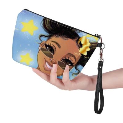 China Durable Black Women Art African Girls Makeup Brush Set Bag Portable Clutch Cosmetics Make Up Bags for sale