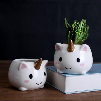 China China Unicorn Pot Bonsai Pots Small Flower Pot Cartoon Flowerpot Plant Container Cute Ceramic Animal Planters Green Green for sale