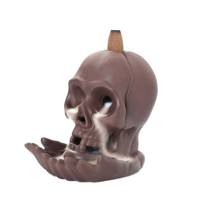 China Incense Chinese Skull Backflow Censer Halloween LED Lamp Head Decoration for sale