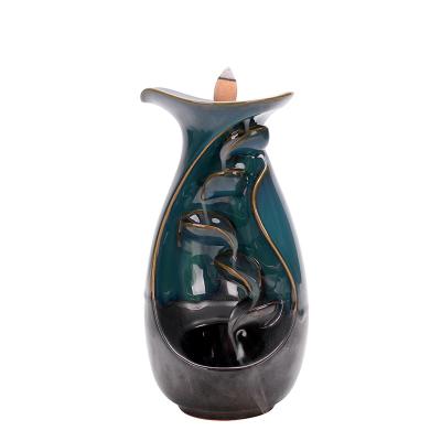 China New Chinese Ceramic Censer Big Backflow Incense Incense Holder Blue for sale