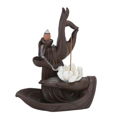 China Chinese Lotus Smoke Ceramic Incense Burner Backflow Incense Home Decoration Buddha Hand Censer for sale