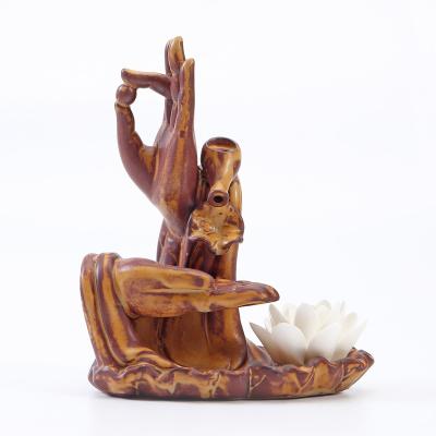 China Chinese Lotus Smoke Backflow Ceramic Incense Burner Incense Stick Holder Incense Incense Home Decor Buddha Hand Cense for sale