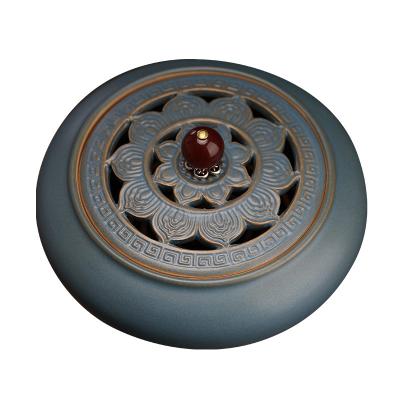 China Chinese Incense Round Ceramic Censer with Coil Incense Storage Drawer Dish Furnace Aroma Oud Censer for sale