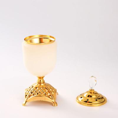 China Luxury Arabic Incense Censer Mubkhar Metal Censer Oud Bakhoor Chinese Glass Pot Burner for sale