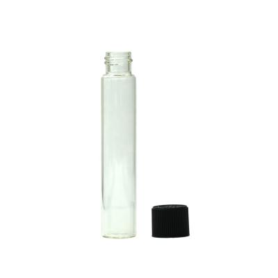 China Medical Herb Packaging Trial Transparent Premium Glass Tube Top For Testing And Dry Herb Tobacco Pre Roll With Child Proof Screw Black Top for sale