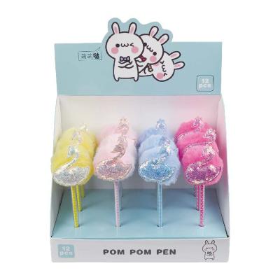 China Pen Cute Promotional Novelty POM POM Swan Stationery Ballpoint Pen for sale