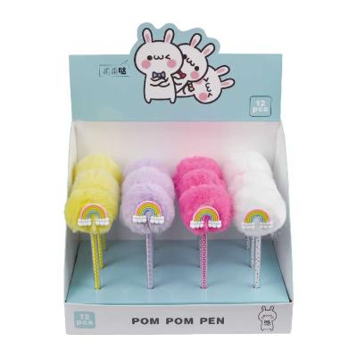 China Rainbow Stationery Promotional Ball Pen Funny Novelty POM POM for sale