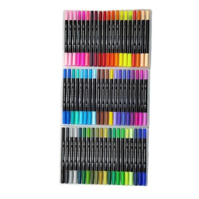 China Amazon Hot Selling 100 Colors Dual Tip Fiber Tip Drawing Art Marker Pens Dual Bodies and Brush Tip for Kids Drawing for sale