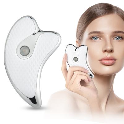 China Face Beauty Device V Face Lifting Tool Massager LED Light Facial Slimming Heating Vibrating Gua Sha Electric Face Scraping Massager for sale