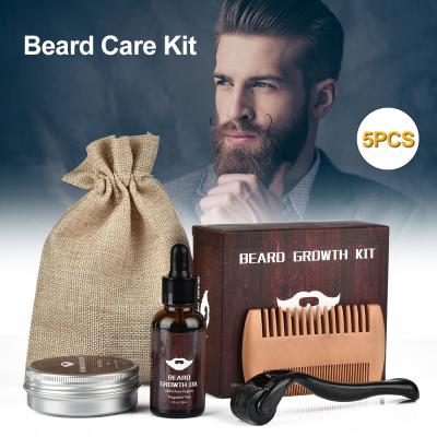 China Logo Beard Growth Oil Balm Regenerating Custom Comb Derma Roller Sets Beard Kit For Beard Growth for sale