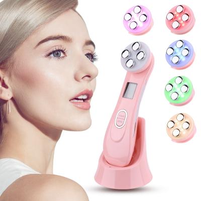 China Wholesale Hailicare Multifunctional Cosmetic RF Led Skin Face Lift Pink Logo 6 In 1 Beauty Facial EMS Device for sale