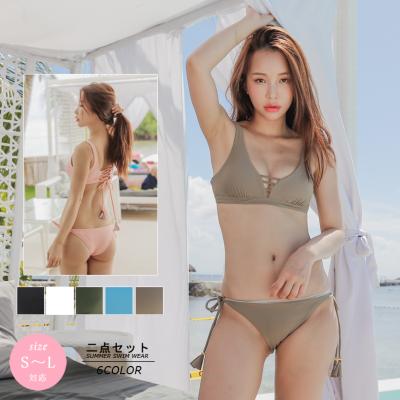 China Breathable Price Beach Girl Favorable Reversible Bikini Pure Color Women Swimming Wear for sale