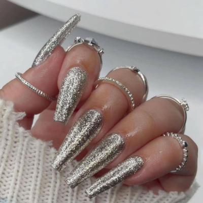 China Easy Apply Wedding Engagement Style Coffin Long Press On Nails Luxury Matte Private Label Long Lasting Artificial Nails for sale