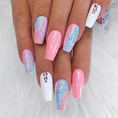 China Easy Apply 24 Pcs Press On Nails Medium Acrylic Ballet French Mix Color Adhesive Tape On Nails Design Nails For Women And Girls for sale