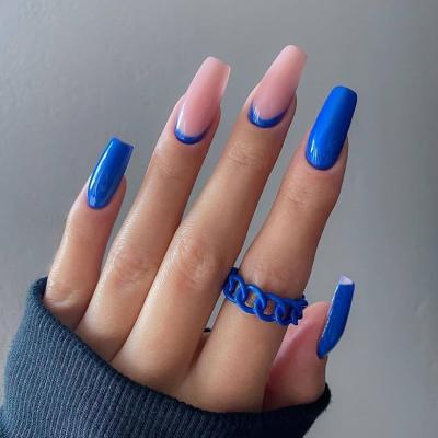 China Easy Apply Nail Art Tips 24 Pieces/Box Full Coverage Ballet Press On Nails Color Fake Strips Predesigns Customize Artificial Blue N Coffin for sale