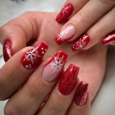 China Easy Apply Popular Happy Christmas Manicure Long Press On Nails Fake Nail In Artificial Nails For Christmas for sale