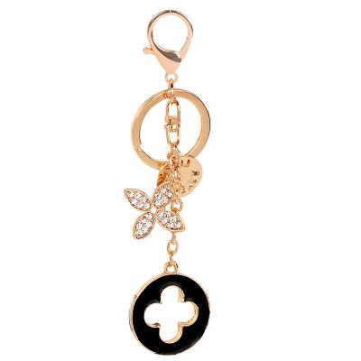 China z424 Four Leaf Clover Rhinestone Key Chain Charm Key Ring Purse Pendant Handbag Bag Crystal Decoration for sale