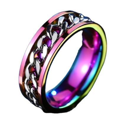 China Stainless Steel Punk Cool Rotating Men's Ring High Quality Spinner Chain Women's Punk Jewelry For Party Gift for sale