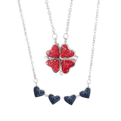 China New fashionable alloy two in one double sided four heart clover necklace Crystal Lucky Grass Collar Fashion Women girl clavicle obstruction for sale