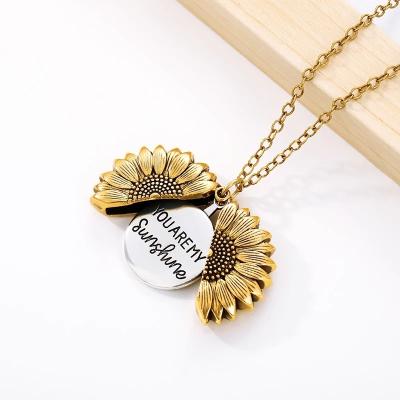 China Graceful You Are My Sun Sunflower Necklaces For Women Rose Gold Silver Color Long Chain Flower Sun Necklace Female Pendant Jewelry for sale