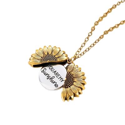 China Graceful You Are My Sun Sunflower Necklaces For Women Rose Gold Silver Color Long Chain Flower Sun Necklace Female Pendant Jewelry for sale