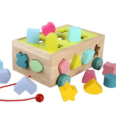 China Wooden Wooden Game Pull-Along Car Toy Matching Blocks Kids Montessori Preschool Educational Toy for sale