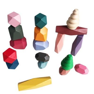 China DIY TOY Baby Colorful Stone Blocks Creative Educational Toys Stacking Wooden Toy Rainbow Blocks for sale