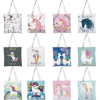 China Portable Rope Handle Unicorn Desgin Purchasing Across The Shoulder Bag Single Cloth Bag Canvas Bag for sale