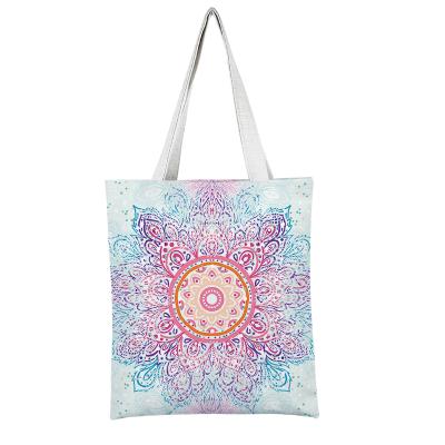 China Rope handle ready to ship portable mandala design OEM purchase across the shoulder bag single cloth bag canvas bag for sale