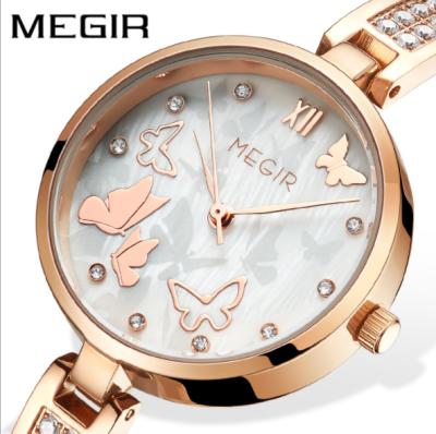 China Chronograph Brand MEGIR 7018 Ladies Watch Trend All-match Diamond Imported Movement Copper Shell Quartz Watch for sale