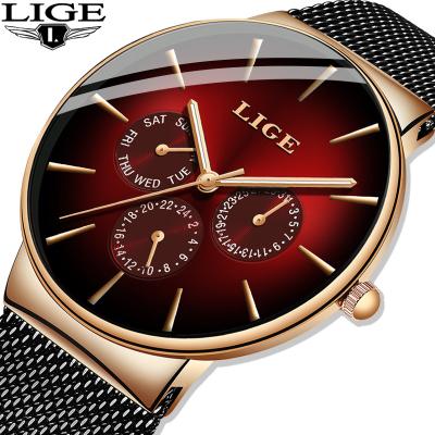 China Wholesale Luxury Ultra Thin Minimalist Mesh Stainless Steel Waterproof Hour Clock Business Men's Watches Automatic Date LIGE Top Brand Watch for sale