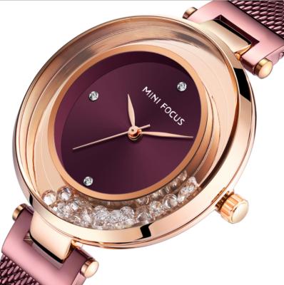 China MINI FOCUS Simple Fashion Day/Date Running Rhinestone Women's Diamond Watch Waterproof Mesh Band Watch 0254L for sale