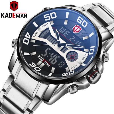 China Automatic Date Kademan Men Watch Led Chronograph Watches Stainless Steel Fashion Double Display Digital Waterproof Chain Sport Casual Clock Reloj for sale