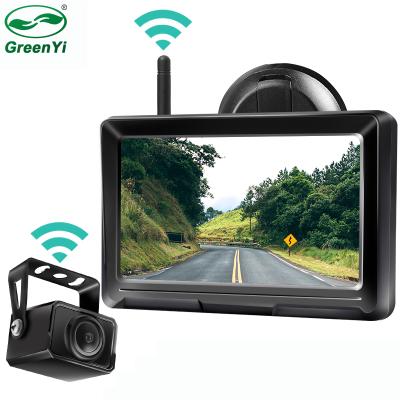 China GreenYi Waterproof 1080P IPS Wireless 5 Inch Car Monitor Rear View Reverse Camera Driving Kit With Digital Signal Stable Auto Parking for sale