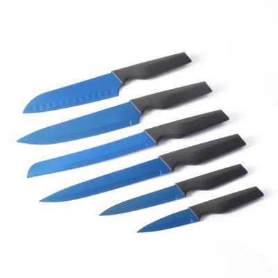 China Durable High Quality Blue Coating Stainless Steel Blade Knife Set Kitchen Knives for sale